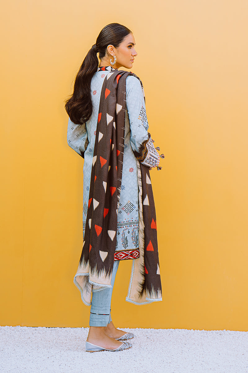 AZURE GRIS-3PC PRINTED LINEN SUIT