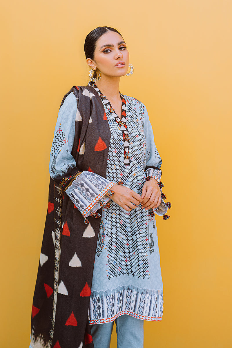 AZURE GRIS-3PC PRINTED LINEN SUIT