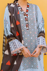 AZURE GRIS-3PC PRINTED LINEN SUIT