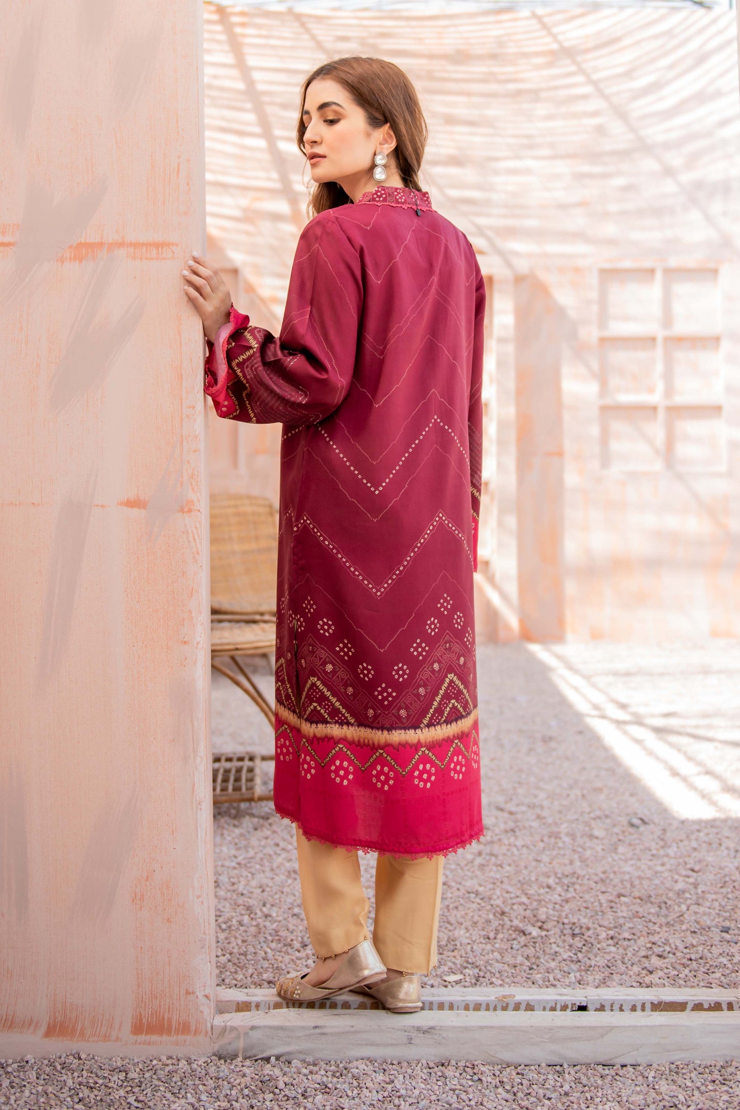 RASPBERRY TRIM PRINTED SHIRT