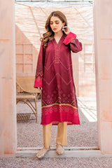 RASPBERRY TRIM PRINTED SHIRT