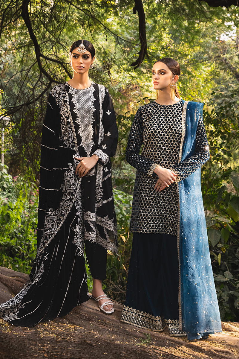 TEAL PROFUSE-3PC EMBROIDERED VELVET SUIT