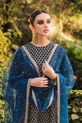 TEAL PROFUSE-3PC EMBROIDERED VELVET SUIT