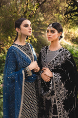 TEAL PROFUSE-3PC EMBROIDERED VELVET SUIT