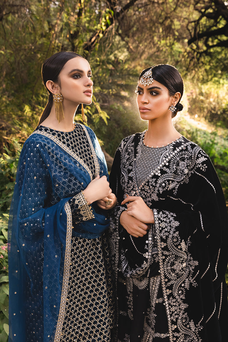 TEAL PROFUSE-3PC EMBROIDERED VELVET SUIT