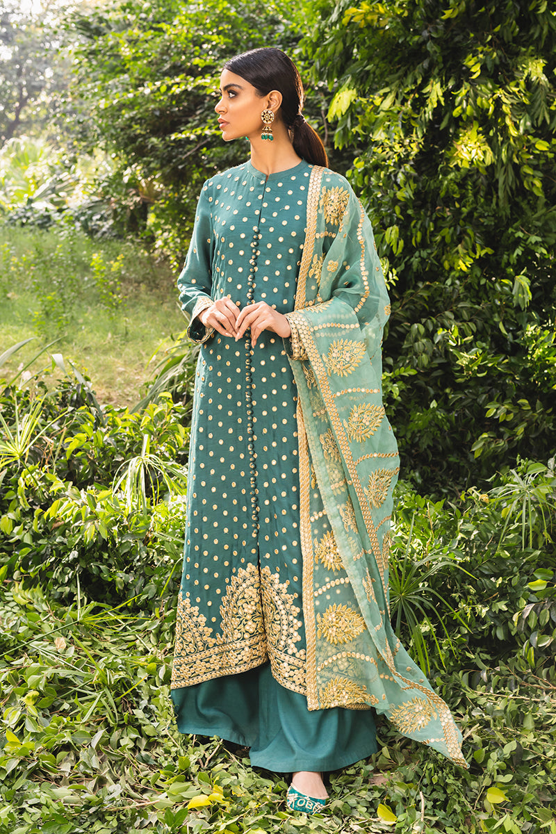 VERDANT RELIC-4PC EMBROIDERED SILK SUIT