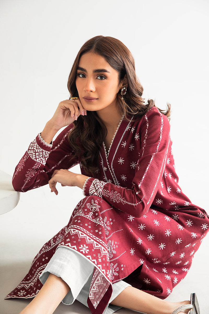 LUXE MAROON-2PC PRINTED KHADDAR SUIT