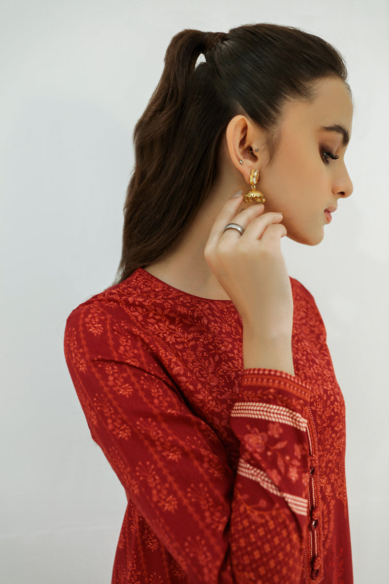 CARDINAL RED-2PC LINEN PRINTED SUIT