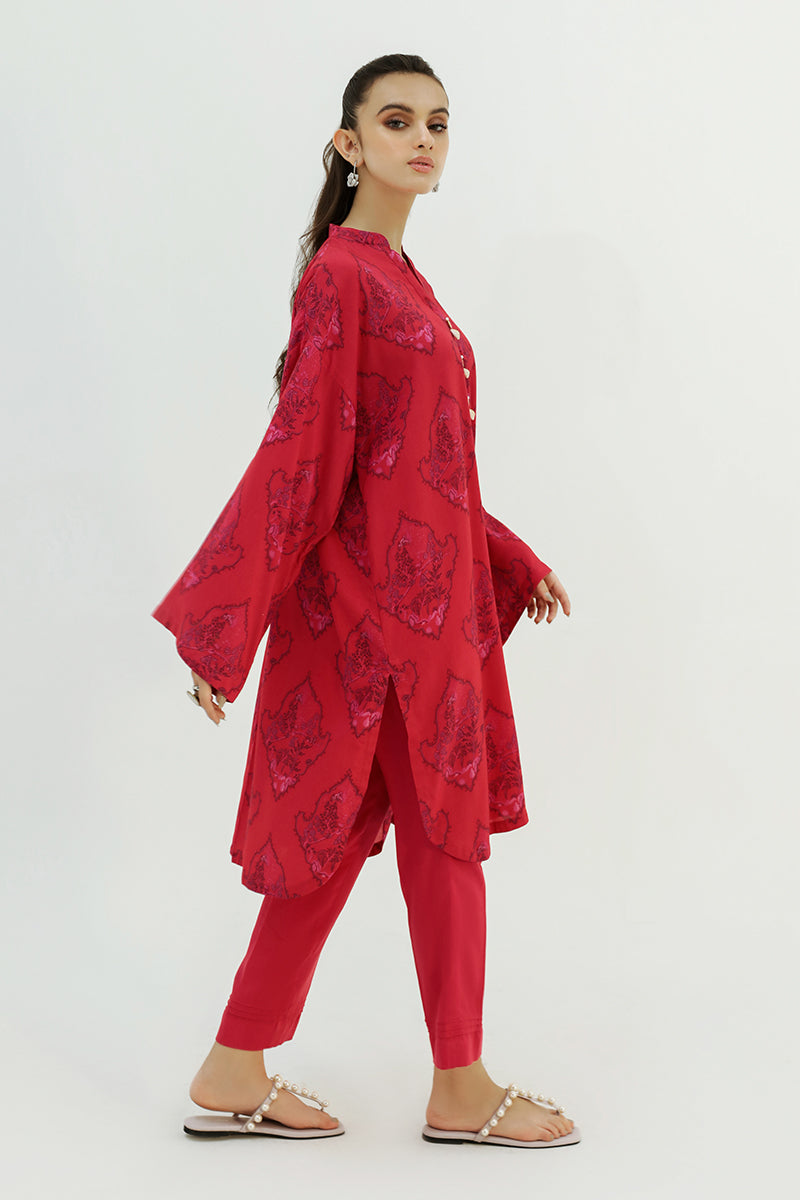 FUSCHIA IMPRESSION-2PC LINEN PRINTED SUIT