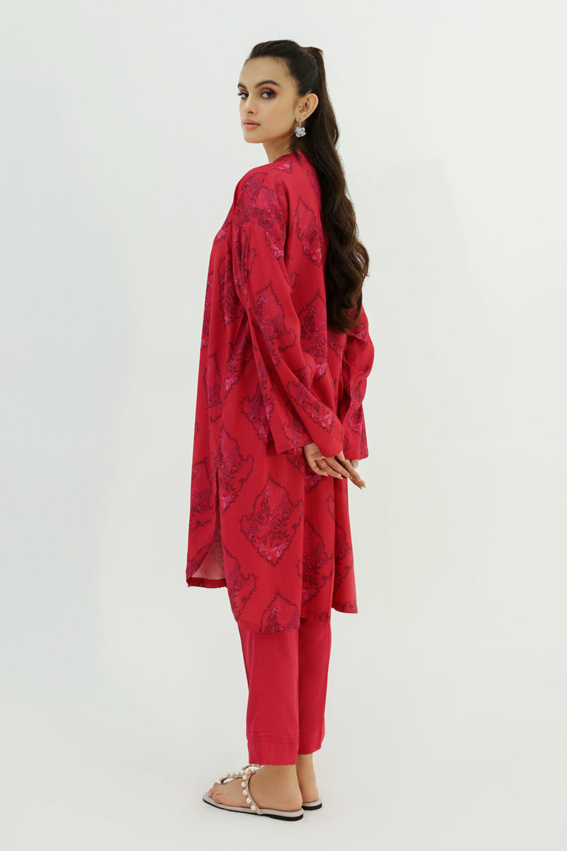 FUSCHIA IMPRESSION-2PC LINEN PRINTED SUIT