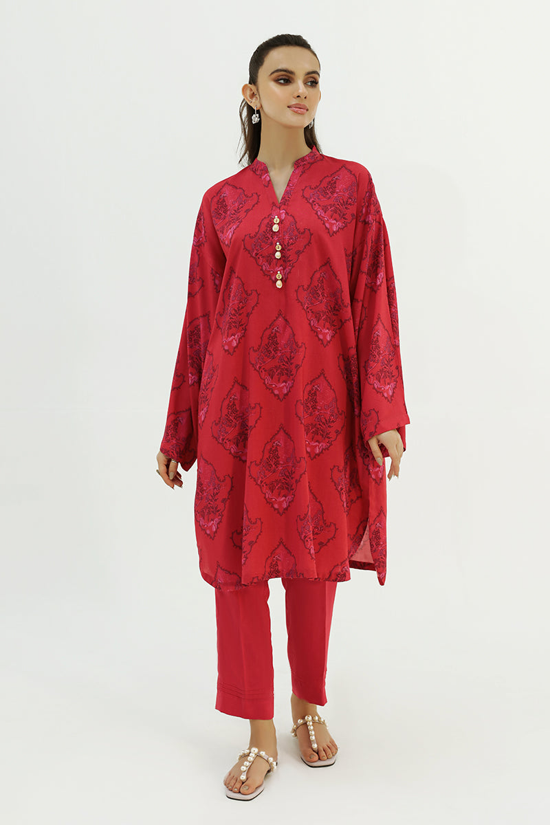 FUSCHIA IMPRESSION-2PC LINEN PRINTED SUIT