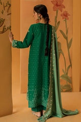 EMERALD  SPRUCE-3PC EMBROIDERED KHADDAR SUIT