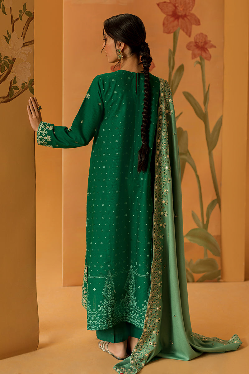 EMERALD  SPRUCE-3PC EMBROIDERED KHADDAR SUIT