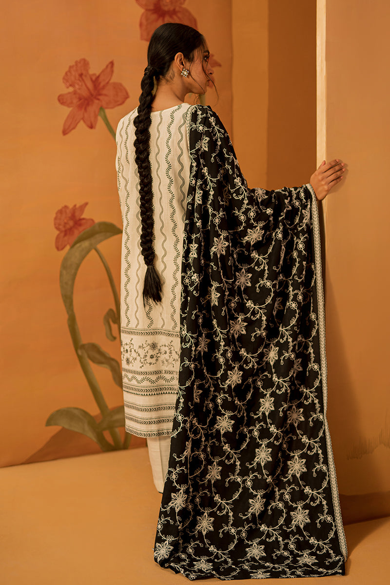 MIDNIGHT LEAF-3PC EMBROIDERED KHADDAR SUIT