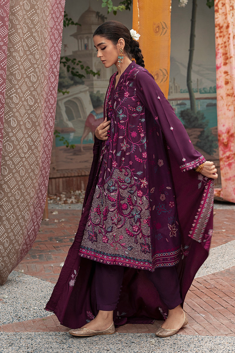 COSMIC VIOLA-3PC- EMBROIDERED LINEN SUIT