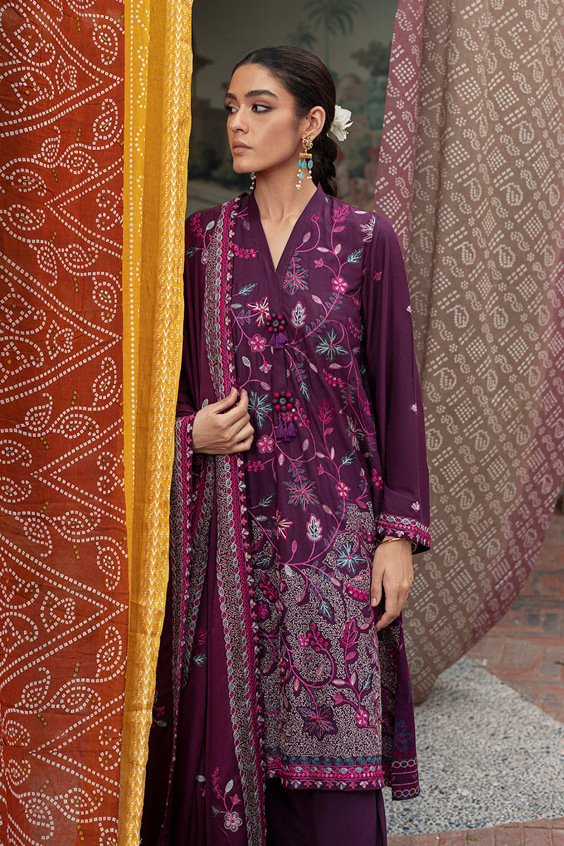 COSMIC VIOLA-3PC- EMBROIDERED LINEN SUIT