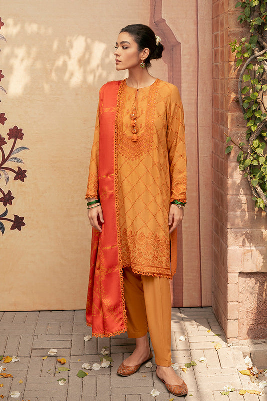 OCHRE TAN-3PC- EMBROIDERED LINEN SUIT
