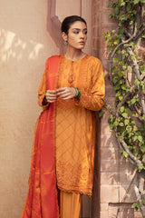 OCHRE TAN-3PC- EMBROIDERED LINEN SUIT
