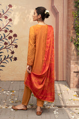 OCHRE TAN-3PC- EMBROIDERED LINEN SUIT