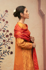 OCHRE TAN-3PC- EMBROIDERED LINEN SUIT