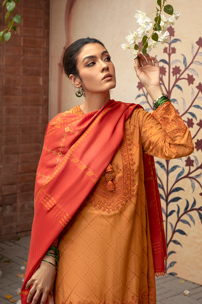 OCHRE TAN-3PC- EMBROIDERED LINEN SUIT