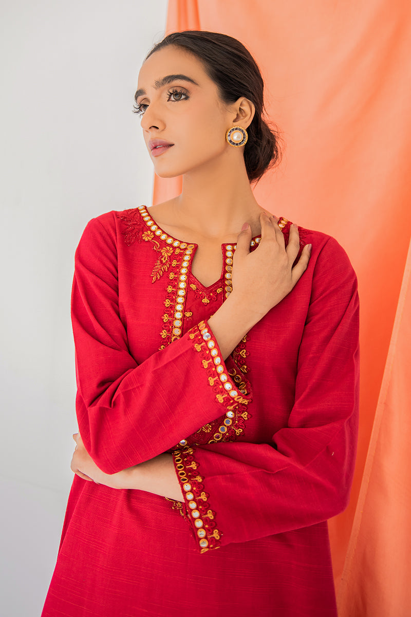 VIVID RED EMBROIDERED SHIRT
