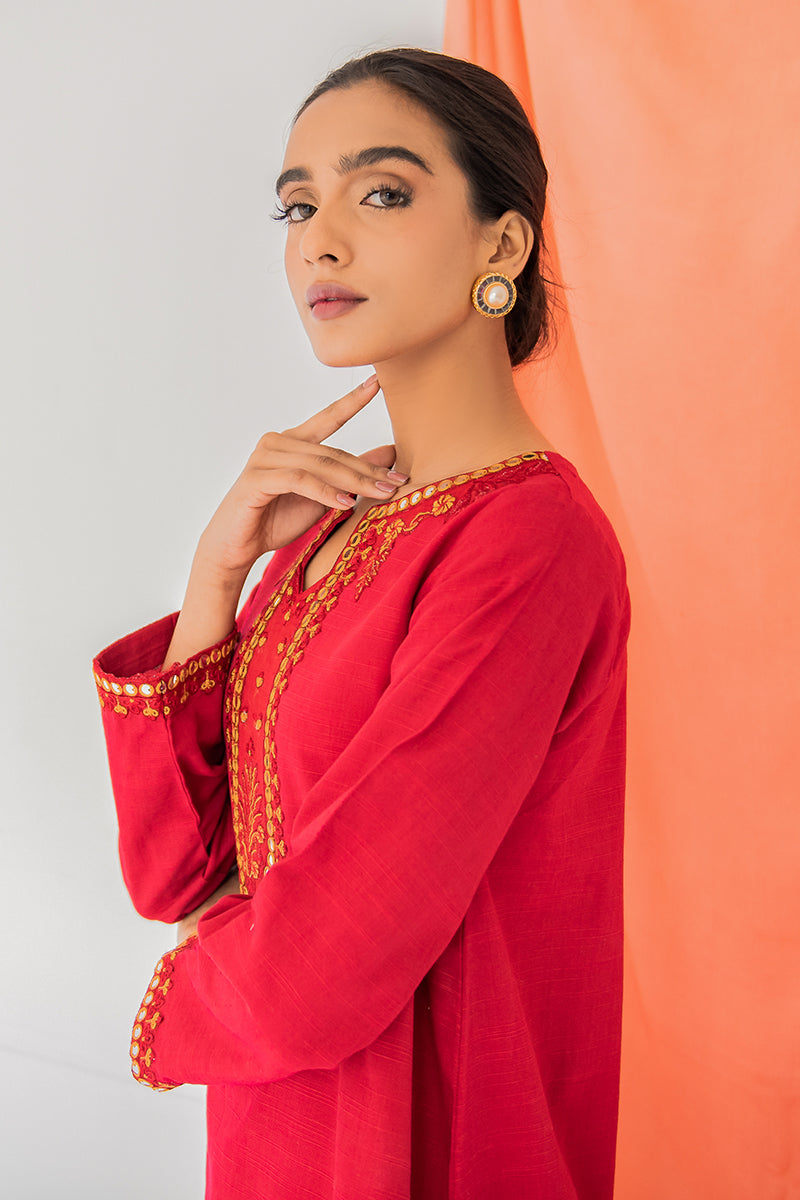 VIVID RED EMBROIDERED SHIRT
