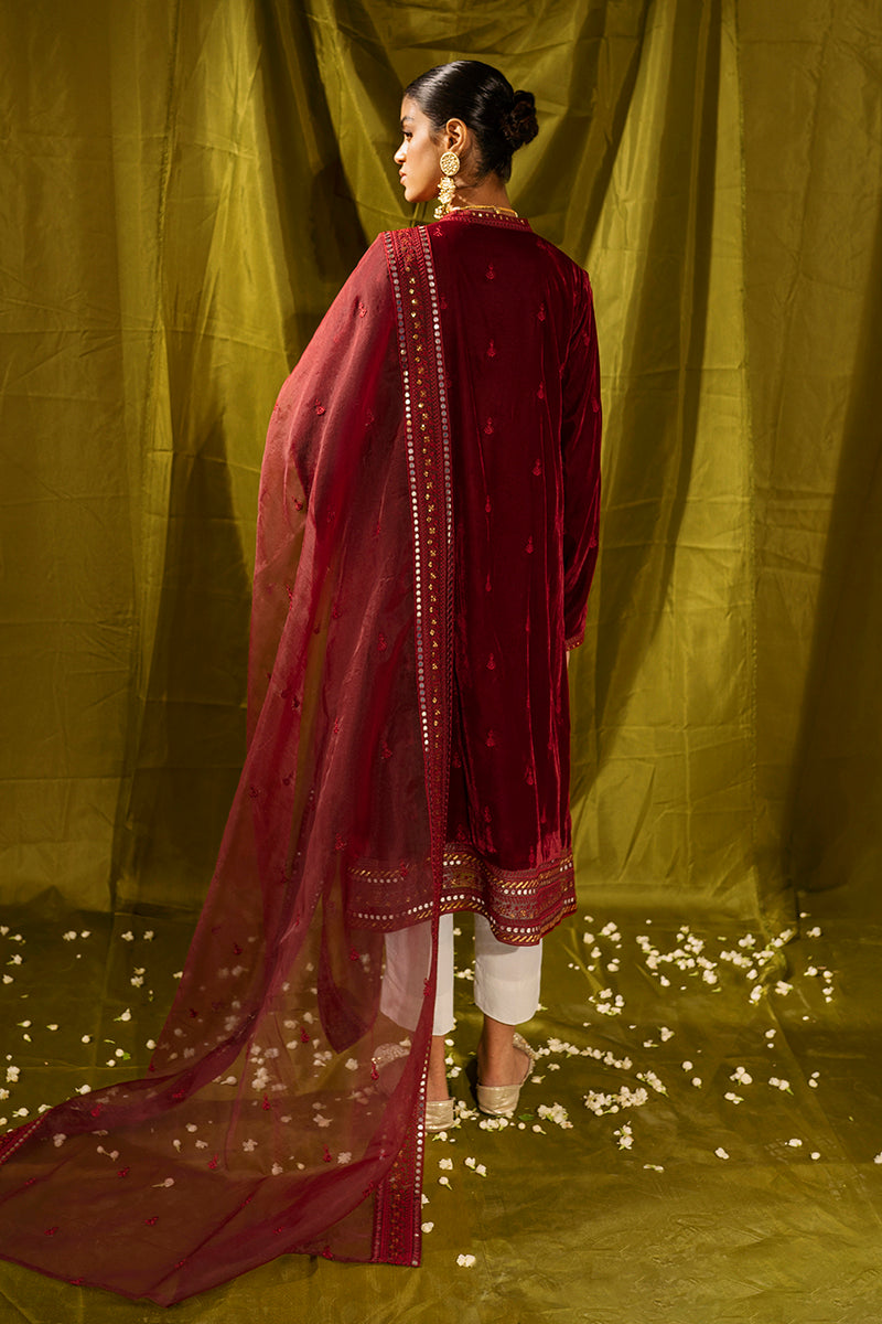 CARMINE BLOOM-2PC (SHIRT & DUPATTA)