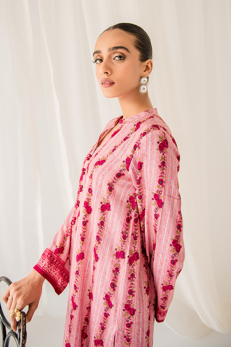 PEACHY ROSEATE PRINTED LINEN SHIRT