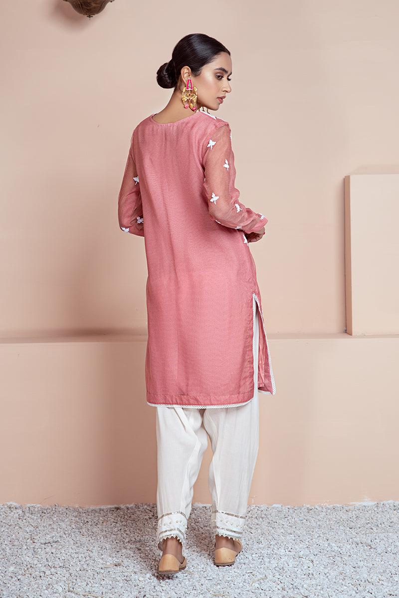 PINK BLOOMS - EMBROIDERED SHIRT