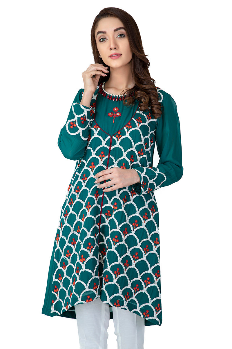 EMBELLISHED CHIFFON SHIRT ( Slip Included )