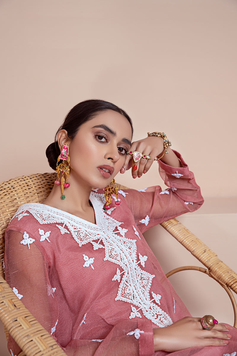 PINK BLOOMS - EMBROIDERED SHIRT