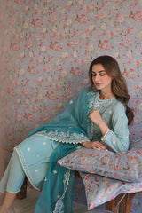 CORSICAN PEARL-3PC EMBROIDERED LAWN SUIT