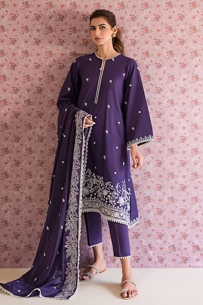 PARACHUTE PURPLE-3PC EMBROIDERED LAWN SUIT