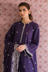 PARACHUTE PURPLE-3PC EMBROIDERED LAWN SUIT