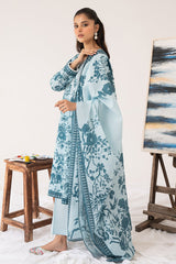 FLORESCENCE BLUE-3PC PRINTED LAWN SUIT