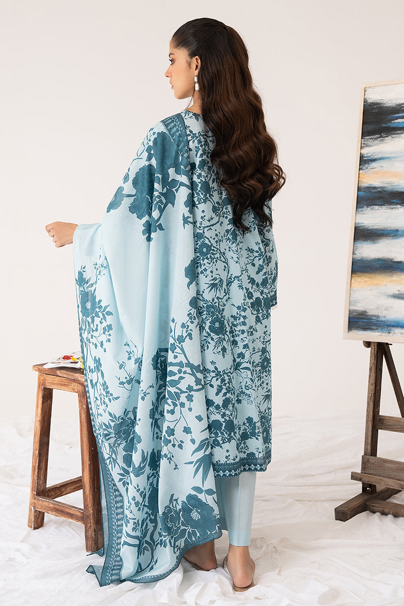 FLORESCENCE BLUE-3PC PRINTED LAWN SUIT