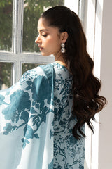 FLORESCENCE BLUE-3PC PRINTED LAWN SUIT