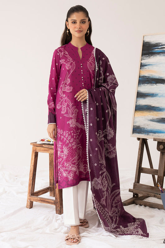 MAGENTA CHARMEUSE-3PC PRINTED LAWN SUIT