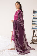 MAGENTA CHARMEUSE-3PC PRINTED LAWN SUIT