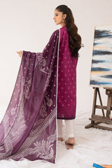 MAGENTA CHARMEUSE-3PC PRINTED LAWN SUIT