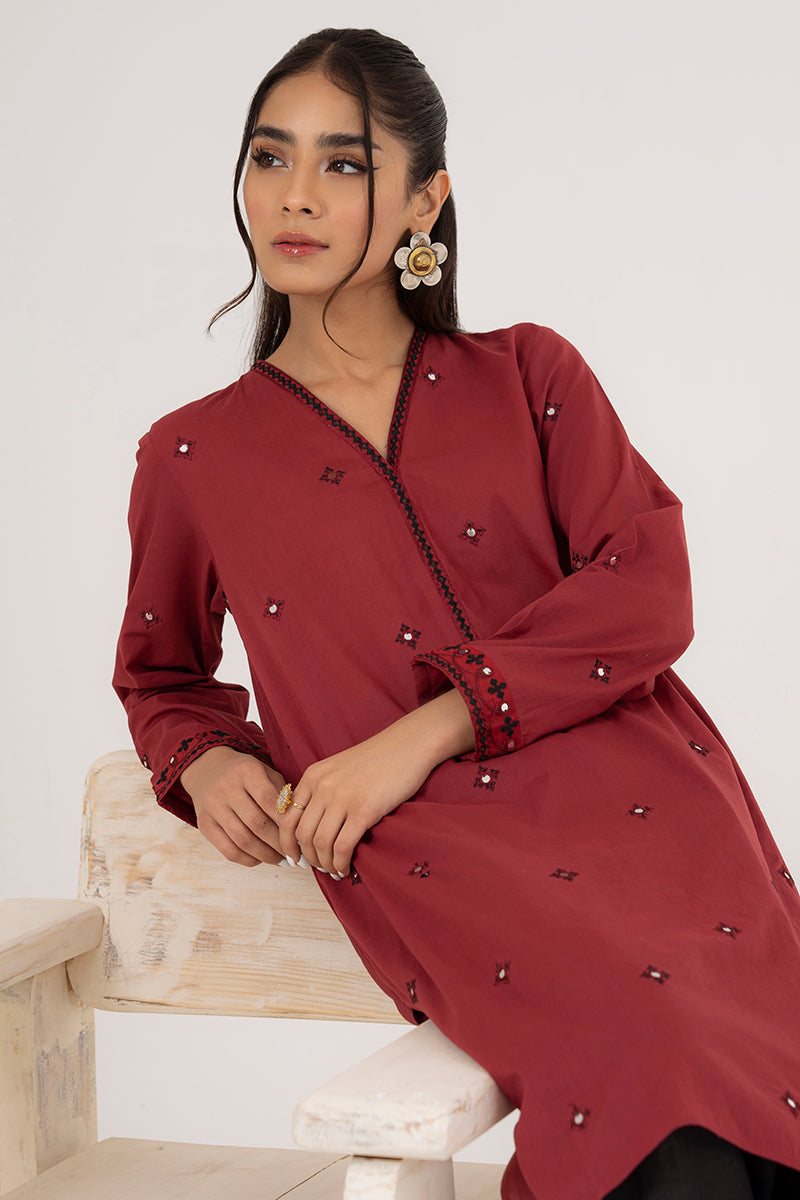 VERMILLION LAWN EMBROIDERED SHIRT