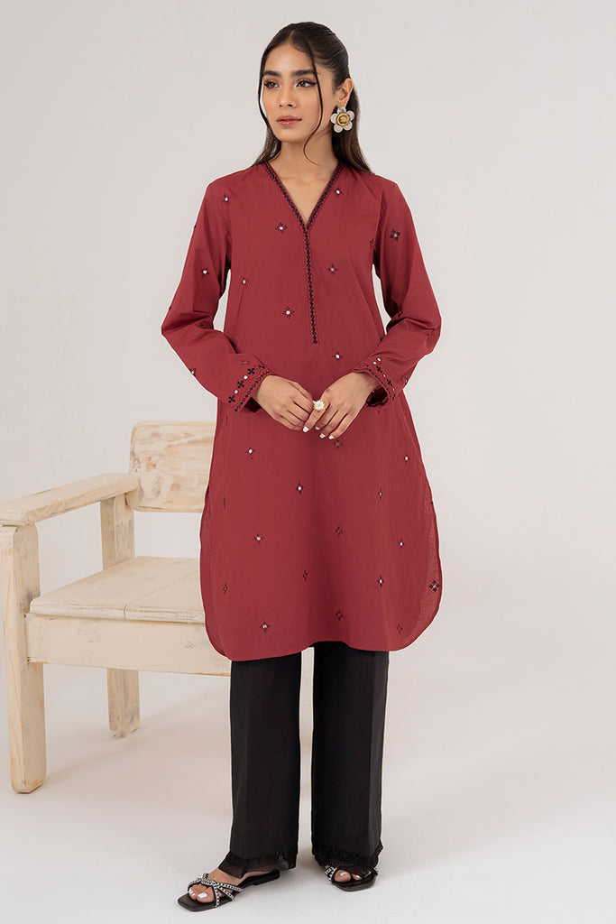 VERMILLION LAWN EMBROIDERED SHIRT