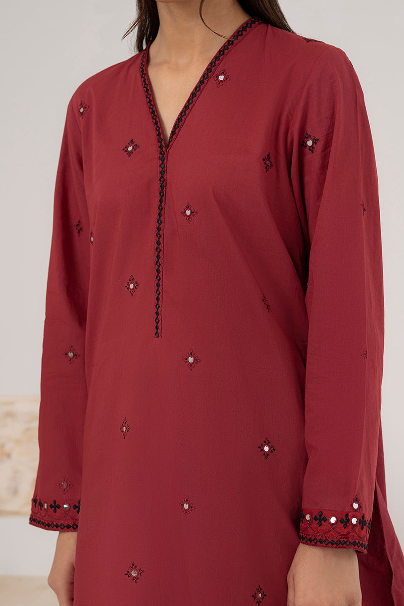 VERMILLION LAWN EMBROIDERED SHIRT