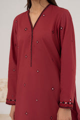VERMILLION LAWN EMBROIDERED SHIRT