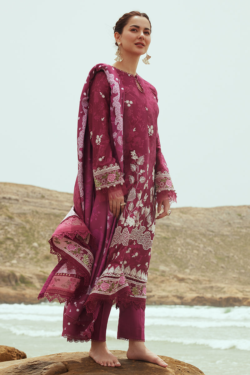 FUCHSIA FLORET-3PC SATIN EMBROIDERED SUIT