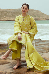 OLIVE TWINE-3PC SATIN EMBROIDERED SUIT