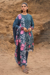 AZURE TALE-3PC SATIN PRINTED SUIT