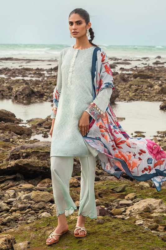 GARDENIA GLEAM-3PC SATIN PRINTED SUIT