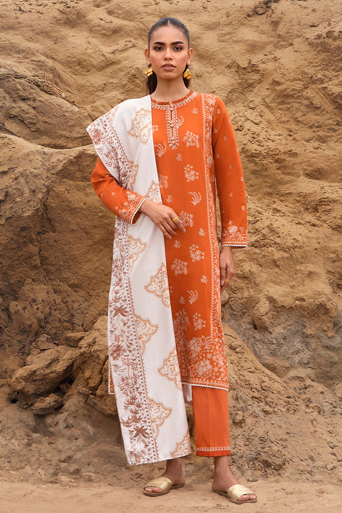 RUST AURA-3PC SATIN PRINTED SUIT